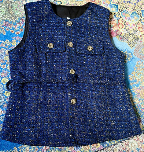 Shein damen tweed weste blau - damen, tweed-weste