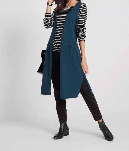 Damen weste blau lang jacke - blau,